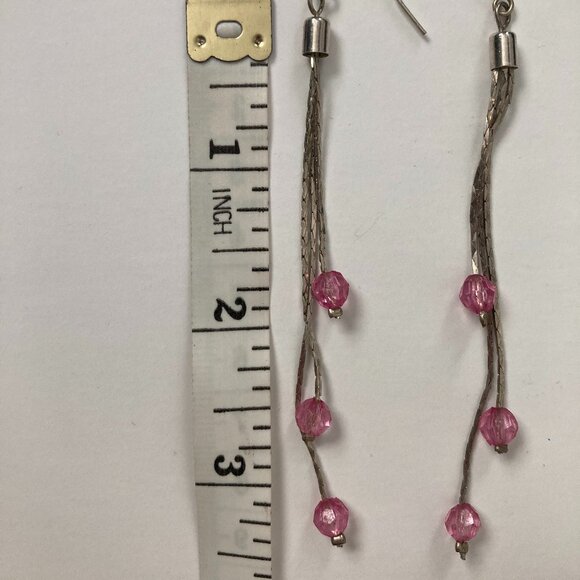 Pink Beaded Drop Earrings - Picture 2 of 2